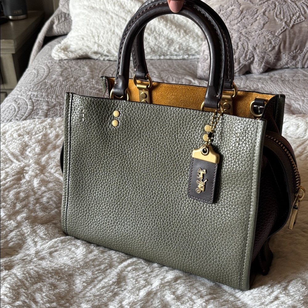 Coach Rogue 25 Olive/Maroon Leather w/ Gold Hardware